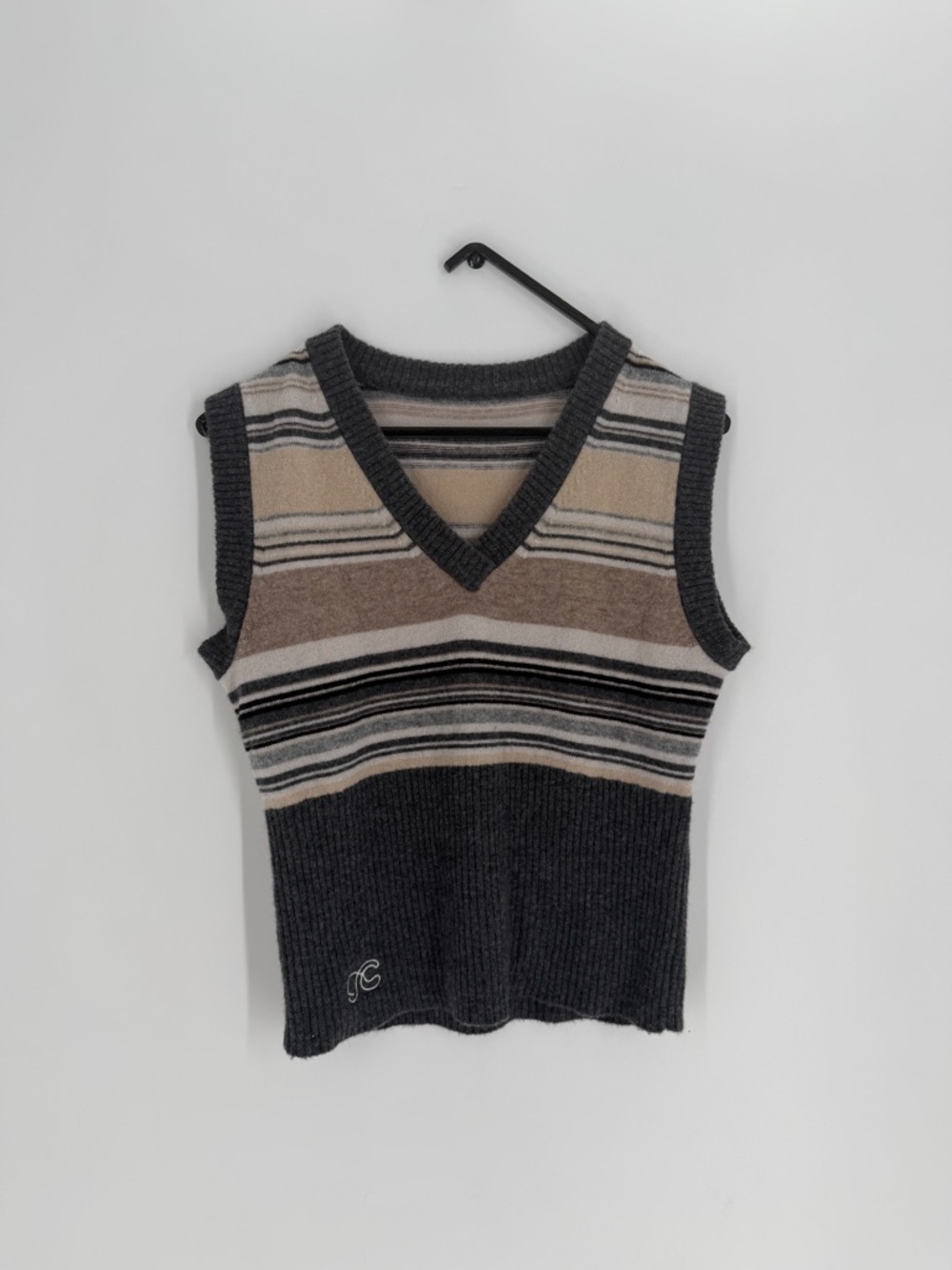 Wool Cashmere Blend Knitted Striped V Neck Sleeveless Cropped Sweater Retro Vest